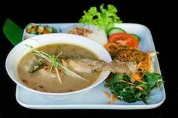 Bagus Cafe opor with pecel, rice and vegetables